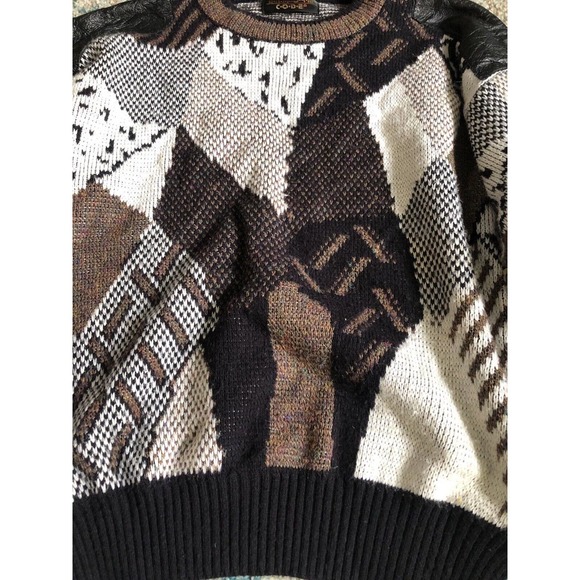 Vintage Uniform Code Geometric Knit Sweater Size S With Leather Patches - Picture 2 of 16